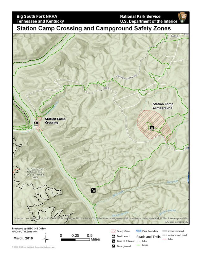 Map of safety zones around Station Camp Crossing and Campground