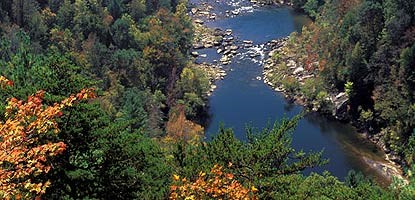 View of Big South Fork River and forests from East Rim Overlook. View of Big South Fork River and forests from East Rim Overlook.