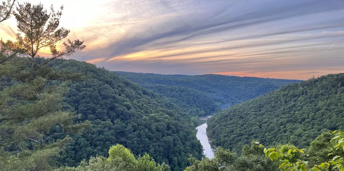 Big South Fork Overlook view of a river going through the gorge.