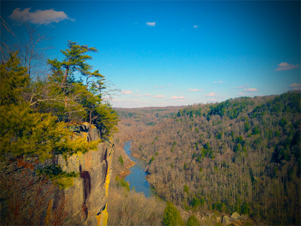 Angel Falls Overlook with blue skies