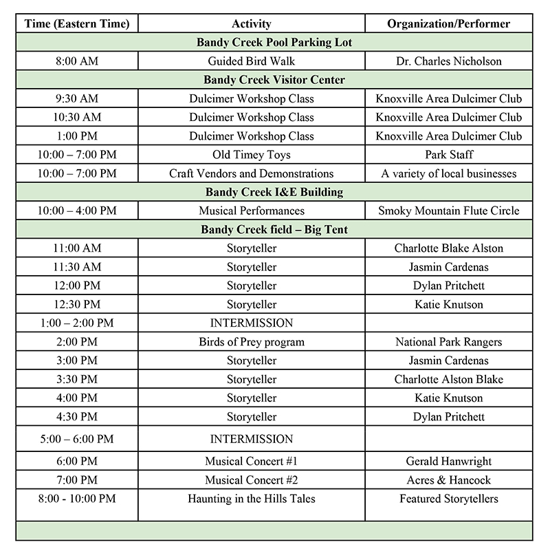 2021 Storytelling Festival Schedule