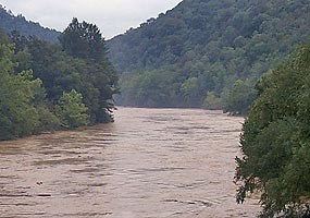 Big South Fork River in flood stage.