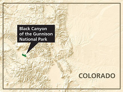 Location of Black Canyon of the Gunnison National Park in Colorado.