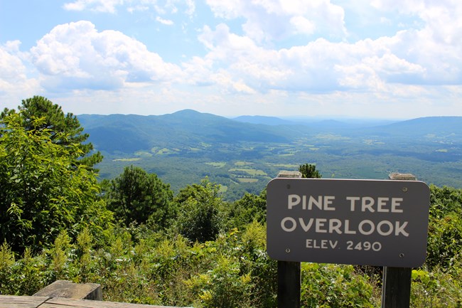 View of Pine Tree Overlook with mountains and a valley in the background.