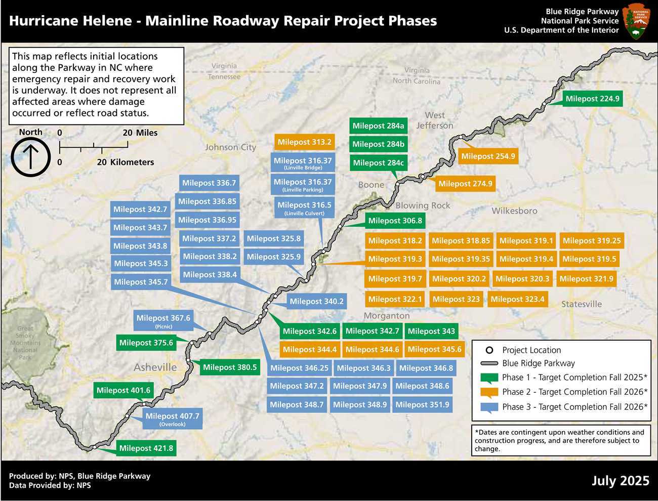July 2025 Helene Road Project Phase Map