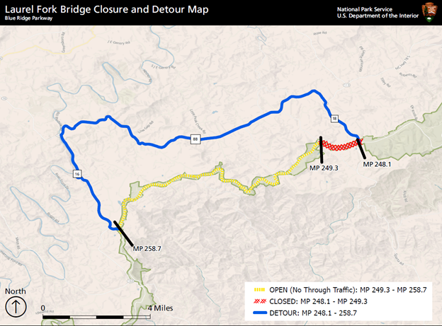 Detour map for the Laurel Fork Bridge project closure