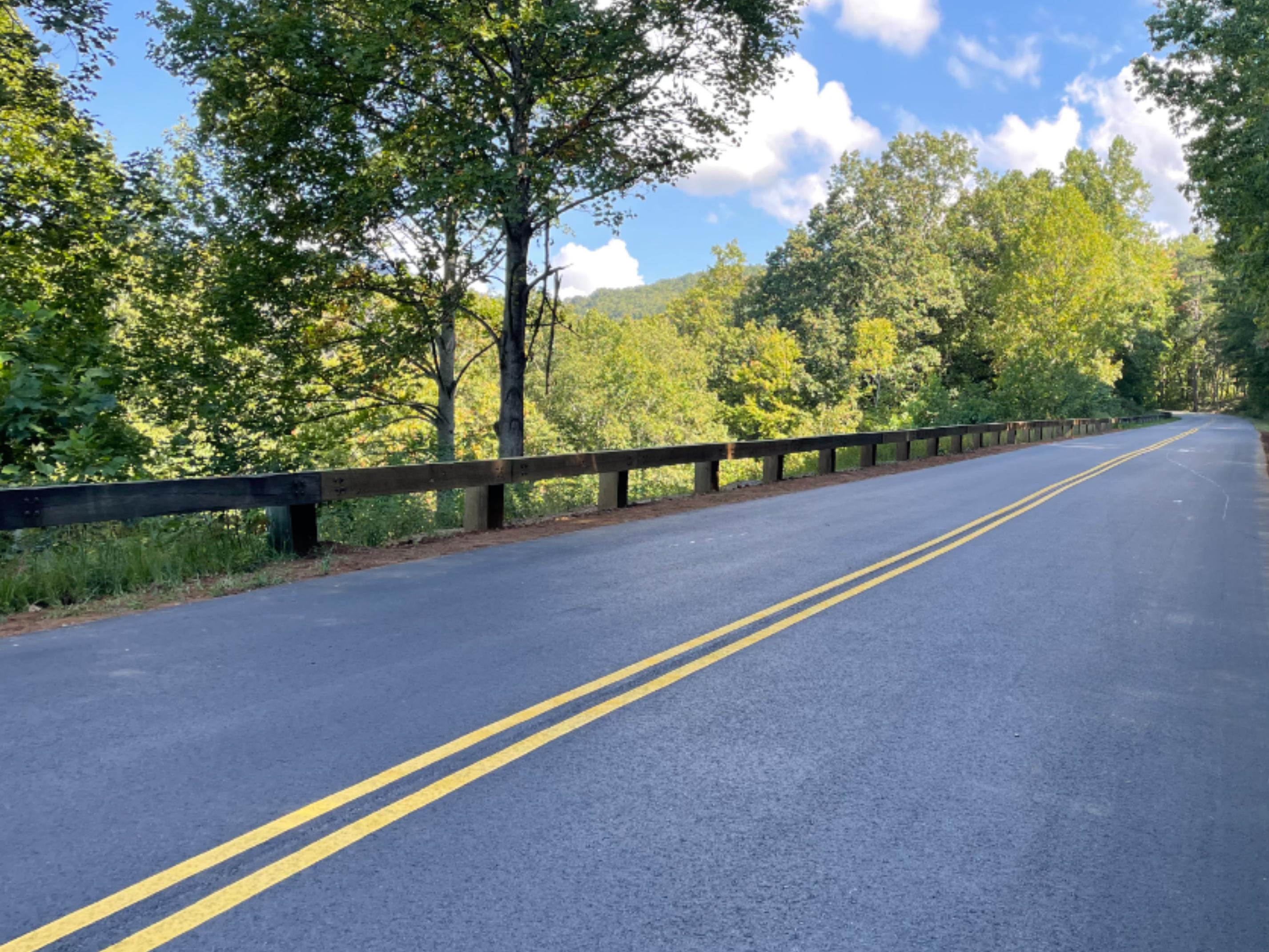 Newly opened section of the Blue Ridge Parkway near milepost 380in Asheville, North Carolina on a sunny day.