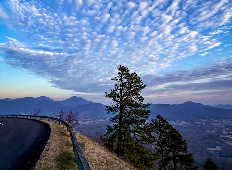 Photo from Pine Tree Overlook, milepost 95.2, captures sense of awe that awaits around a Parkway curve. NPS Photo/B.Wells. Pine Tree Overlook