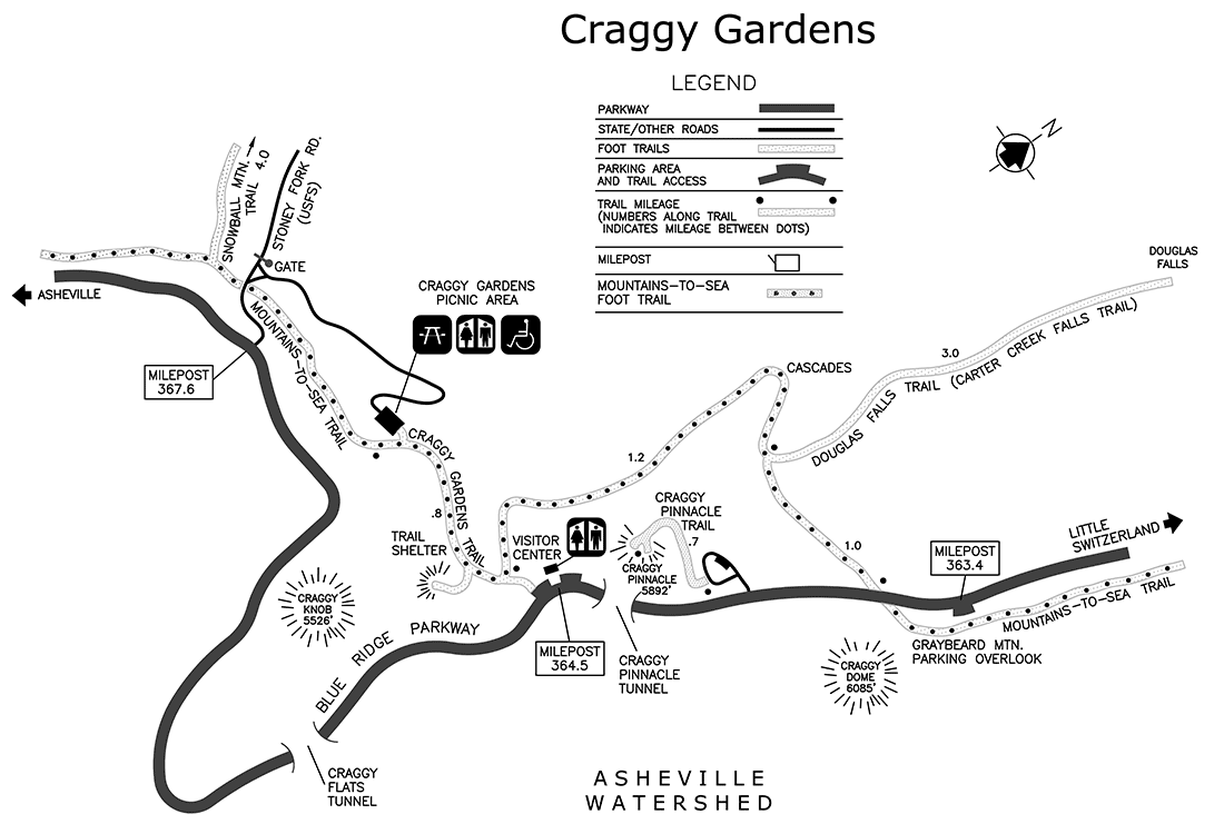 maps of hiking trails in Craggy Gardens area