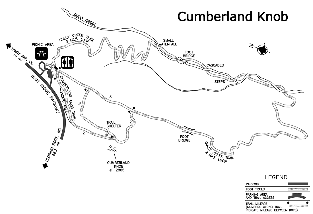 map of the trails in the Cumberland Knob area