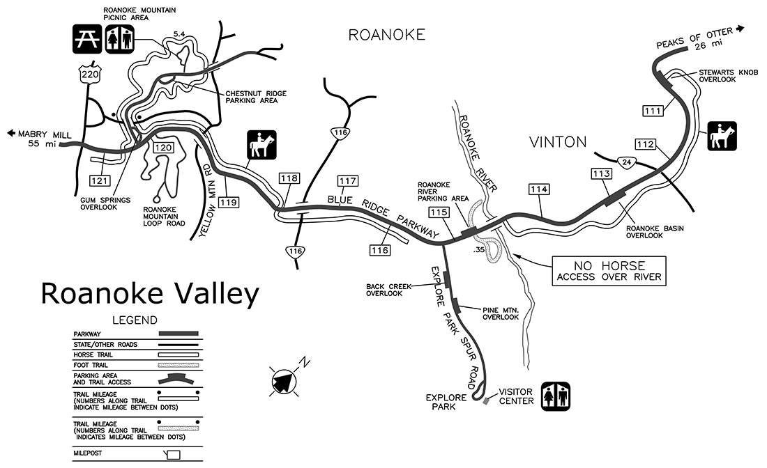 map of the roanoke section of the parkway