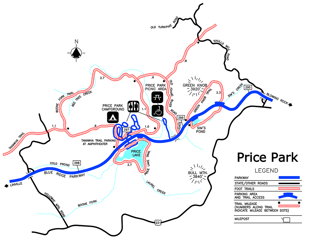 map of the trails in the Julian Price Memorial Park area