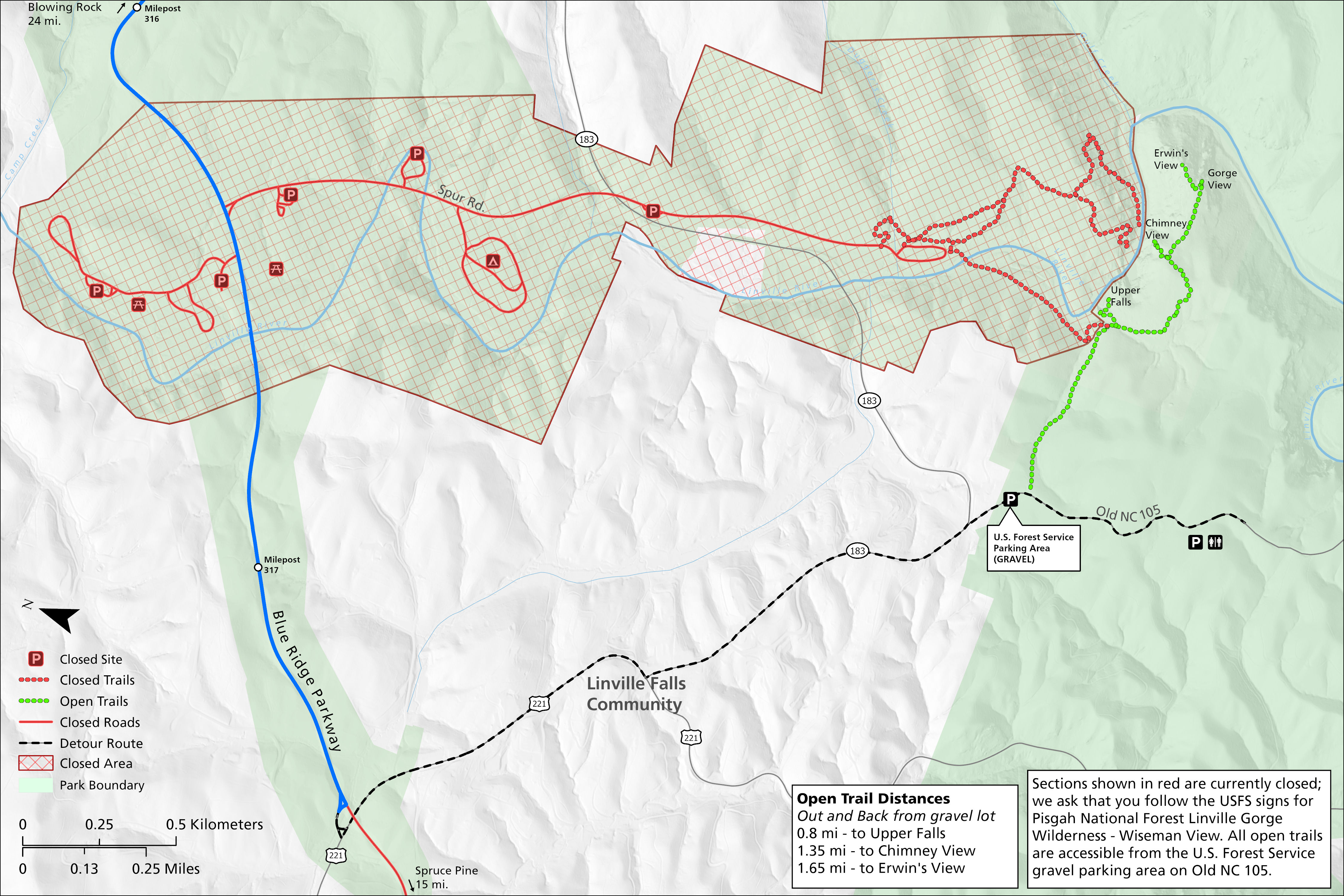 map of linville falls area hiking trails