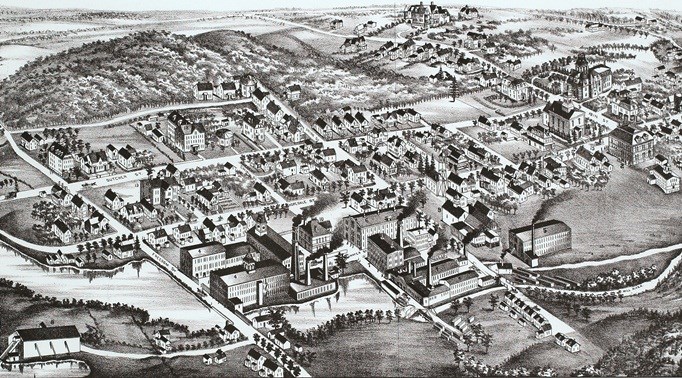Detail from 1888 Bird's Eye view of Hopedale Detail from 1888 Bird's Eye view of Hopedale