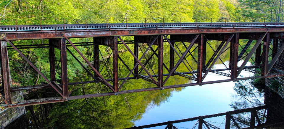Rustic train bridge in the park