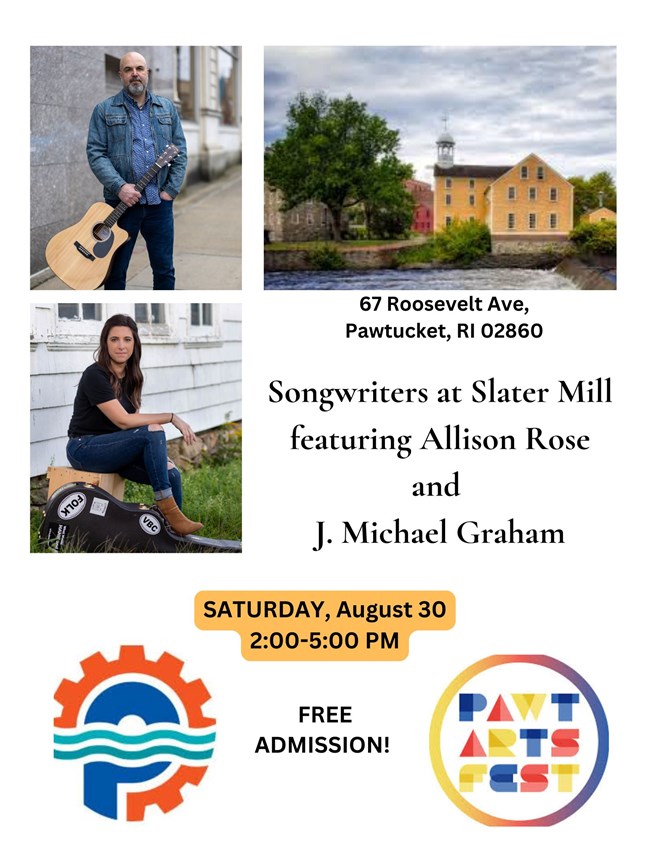 labor day music Flier with writing and photos of man in a jean jacket and woman seated