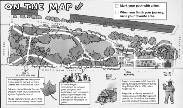 Map of Roger Williams National Memorial with text and images
