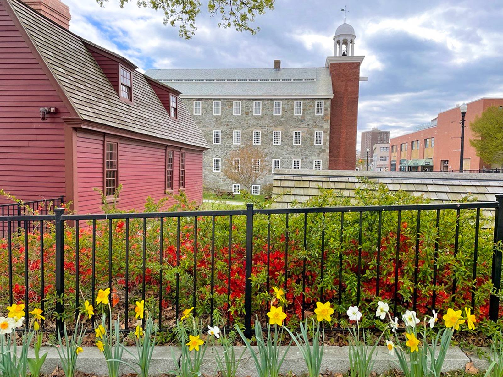 Spring day at Brown house and Wilkinson Mill filled with flowers