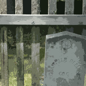 illustration of gravestone and fence