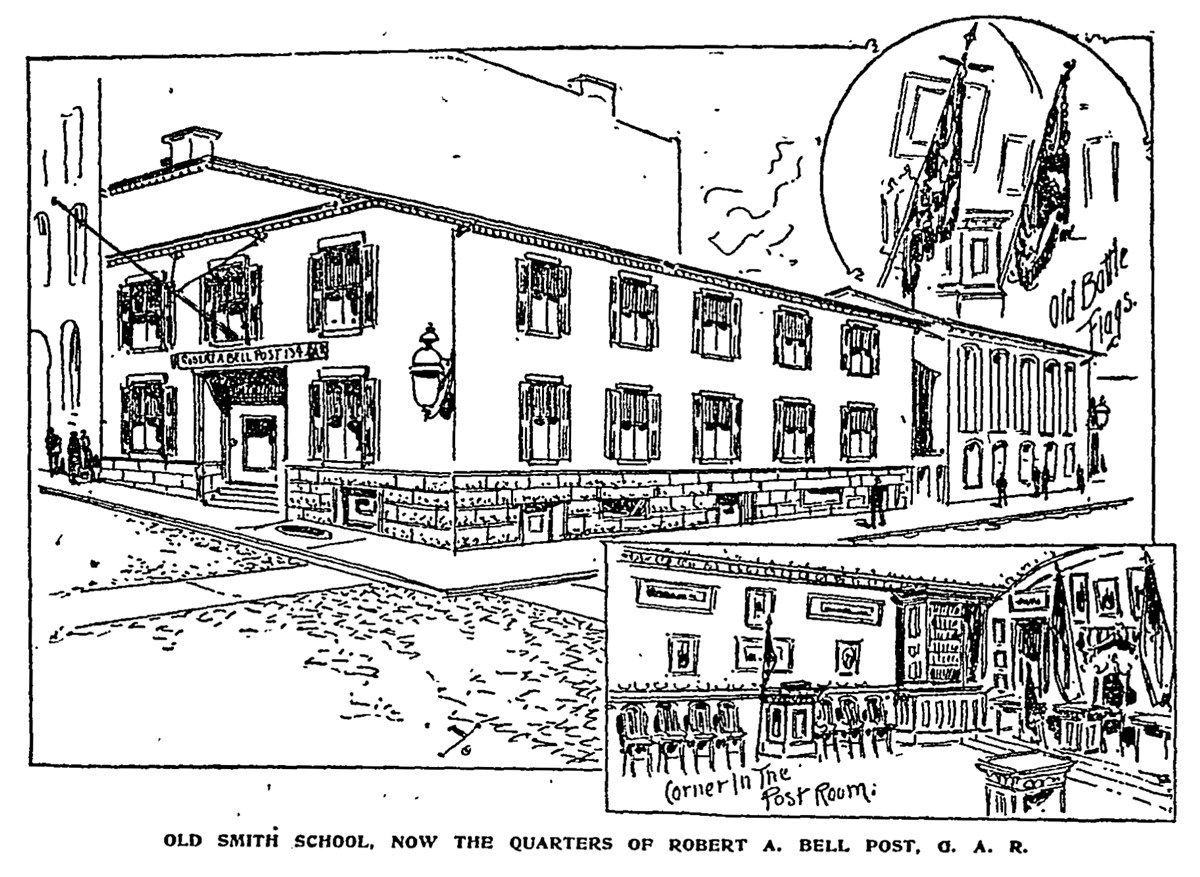 Smith School as the GAR headquarters. Print of the Old Smith School as the GAR headquarters