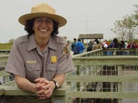 A park ranger welcomes you at the dock. A park ranger welcomes you at the dock.