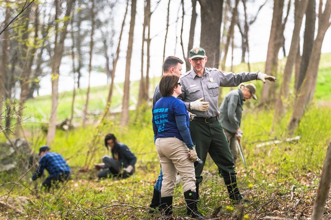 NPS ranger working with volunteers