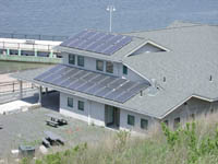 Solar panels on Spectacle Island Visitor Center.