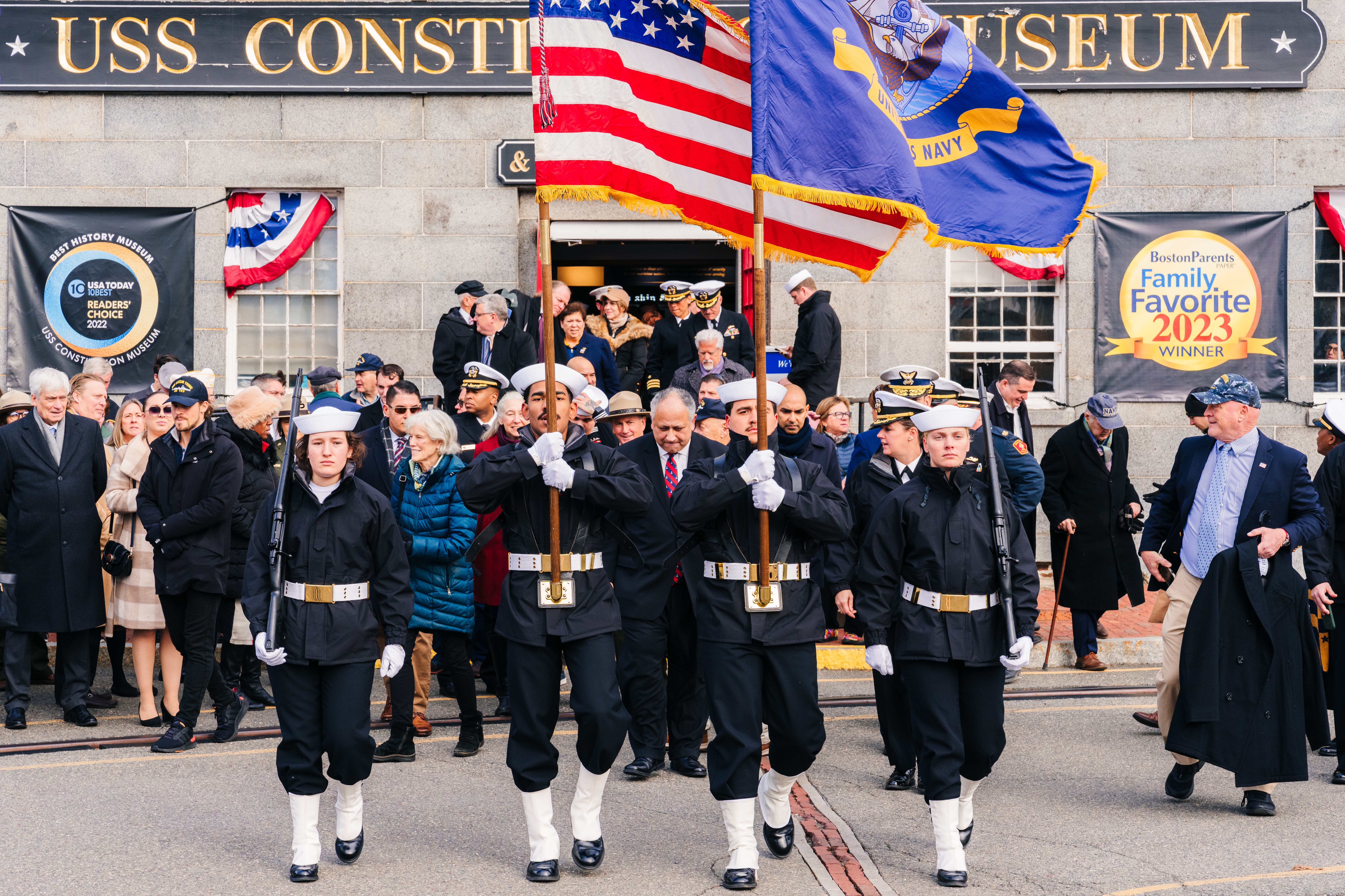 Photo Credit - David Patenaude-NPS Photo Color Guard procession with Secretary of the Navy and special guests from USS Contitution Museum through the Navy Yard.