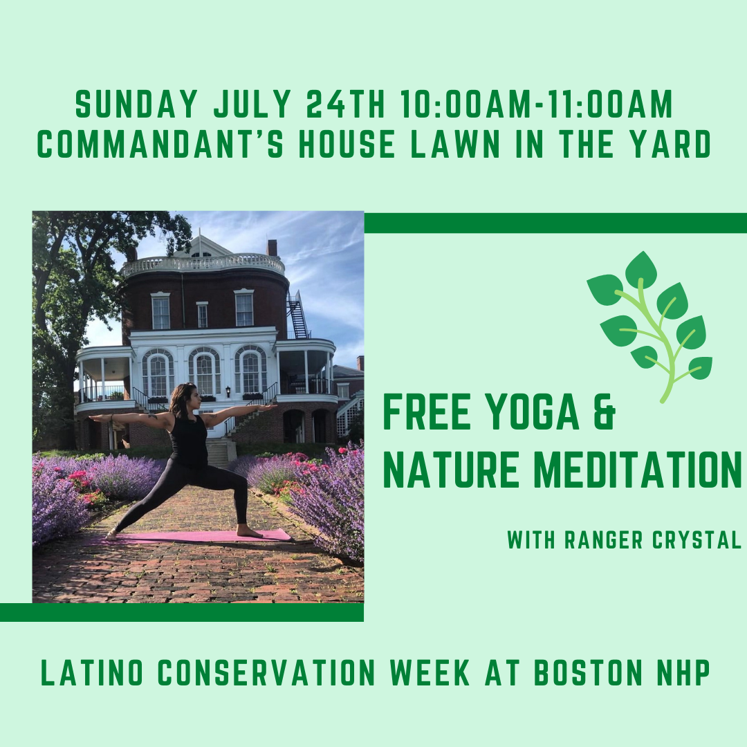 Event graphic for Yoga for Latino Conservation Week with a picture of someone doing yoga.