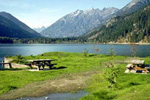 North Cascades - looking across a meadow and lake.