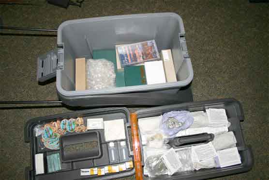 Rocks and Minerals Discovery Chest, containing samples of rock, minerals, and other tools to enable students to learn about rocks and minerals