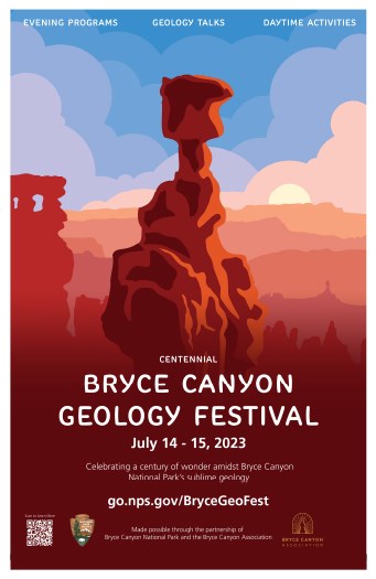 A red rock landscape with text for 2023 Geology Festival