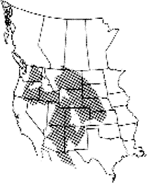 Map Depicting the habitat range of the Short-horned Lizard in North America