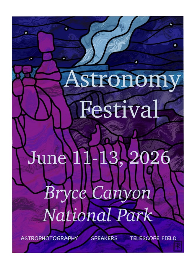 Drawing of hoodoos at night with the Milky Way above.