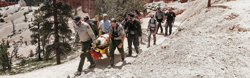SERE Team is litter carrying an injured visitor to safety. 20150513 Brian B. Roanhorse SERE Team is litter carrying an injured visitor to safety. 20150513 Brian B. Roanhorse