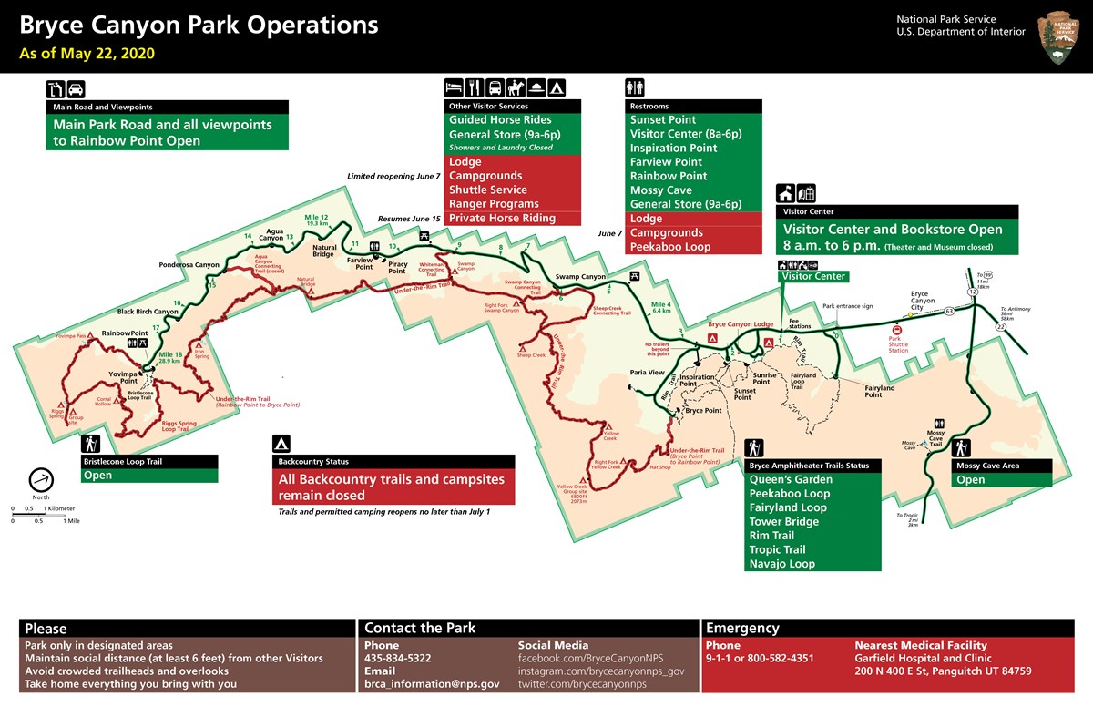 Map of the park depicting areas that are open or closed to visitor use at this time