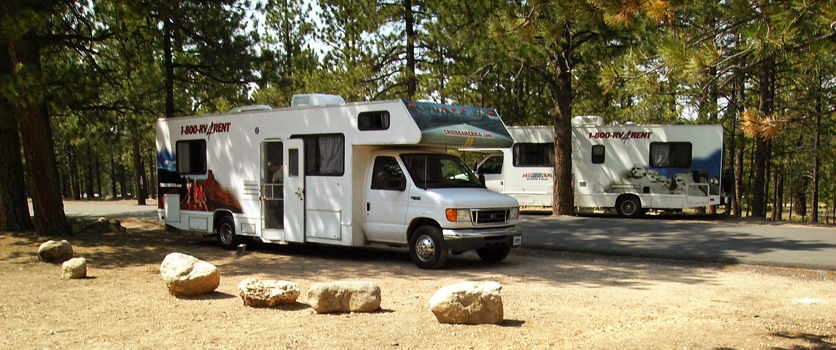 RV parked at campsite RV parked at campsite