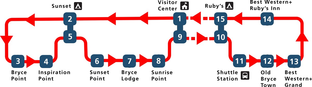 mapa autobus linea bryce canyon alojamientos