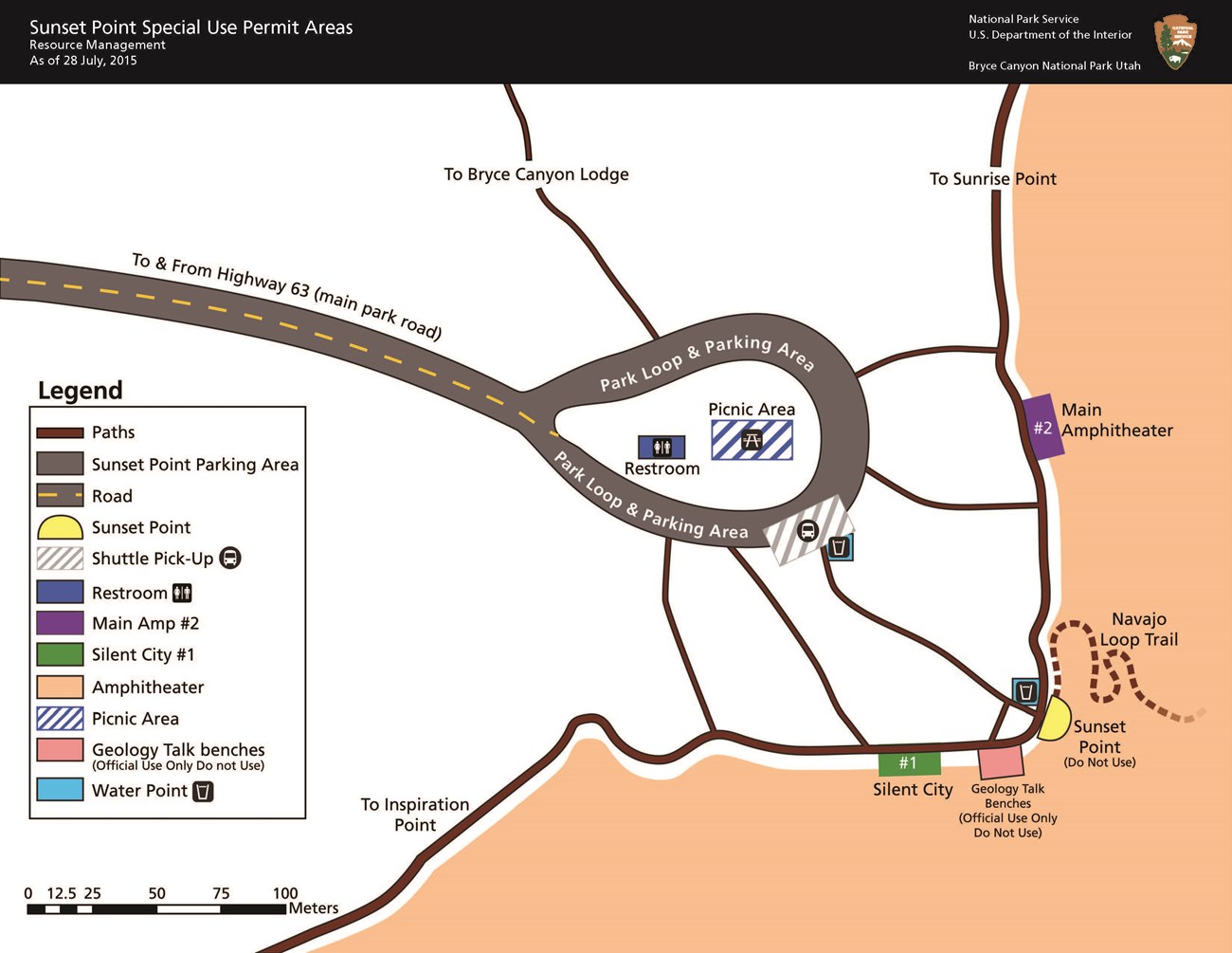 A map of wedding locations at Bryce Canyon National Park