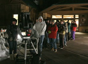 Winter visitors waiting for the telescope at Visitor Center.