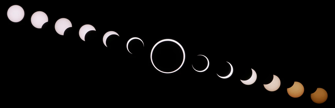 annular eclipse An illustration of the phases of the eclipse against a black background