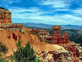 view from agua canyon toward two prominent hoodoos