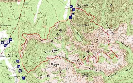 Topographical image of Fairyland Loop Trail