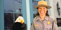 Ranger Rachel and Allen the Eagle in front of Brown v. Board of Education National Historic Site. Ranger Rachel and Allen the Eagle in front of Brown v. Board of Education National Historic Site.