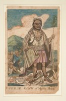 Philip, King of Mount Hope, from the Church's The Entertaining History of King Philip's War.  Line engraving, colored by hand, by the American engraver and silversmith Paul Revere.