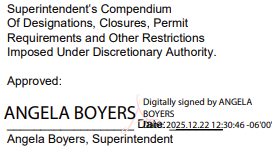 A signature from the current Buffalo National River Superintendent.