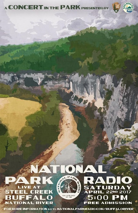 poster announcing National Park Radio concert with picture of Big Bluff