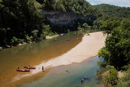 several canoes in the river