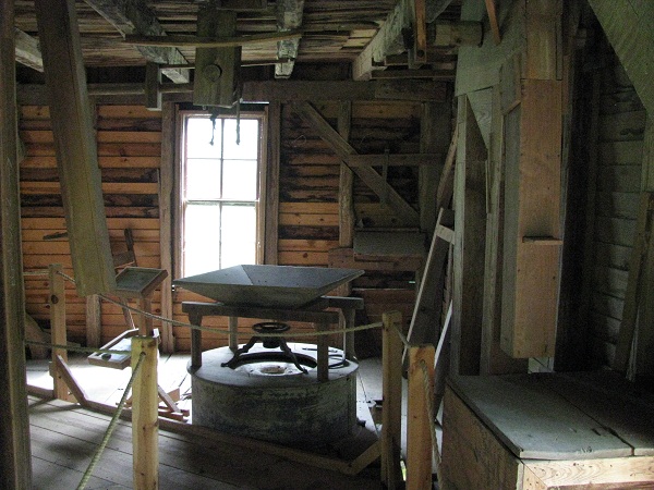 grinding stones and hopper in the boxley mill