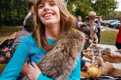Special Olympics participant with animal skin